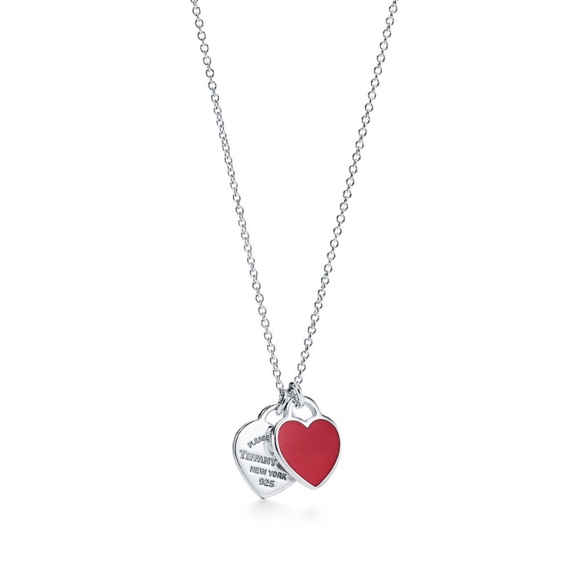 New, Return To Tiffany, Sterling Silver Double Heart Red Necklace, Authentic